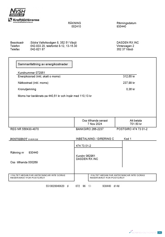 Download Sweden NVSH Energi business utility bill template in Word and PDF formats Photoshop template
